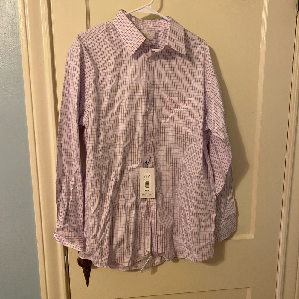 Roundtree & Yorke Lavender and White Check Dress Shirt